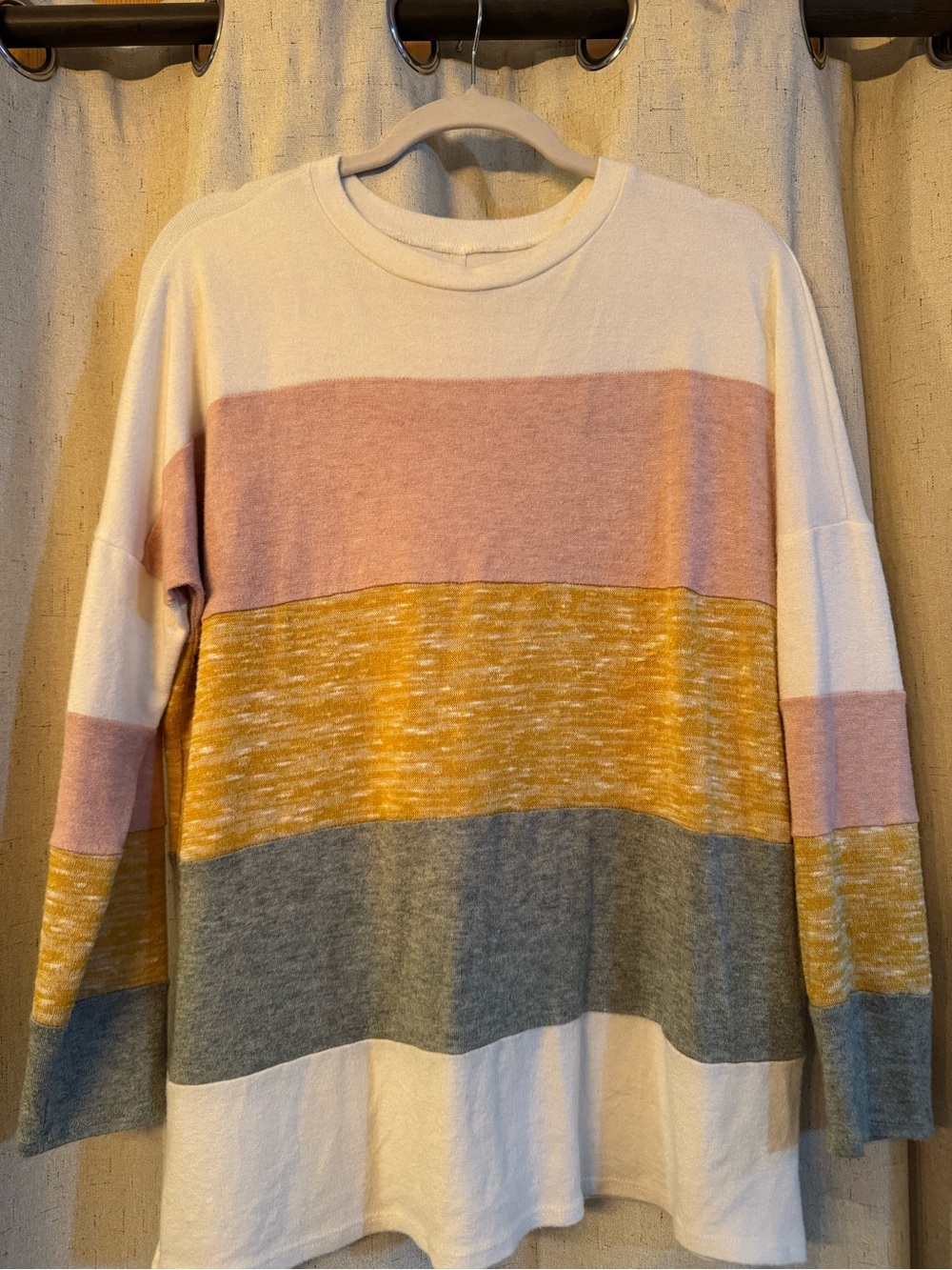 Colorblock Crewneck Sweater – Pink, Mustard & Gray